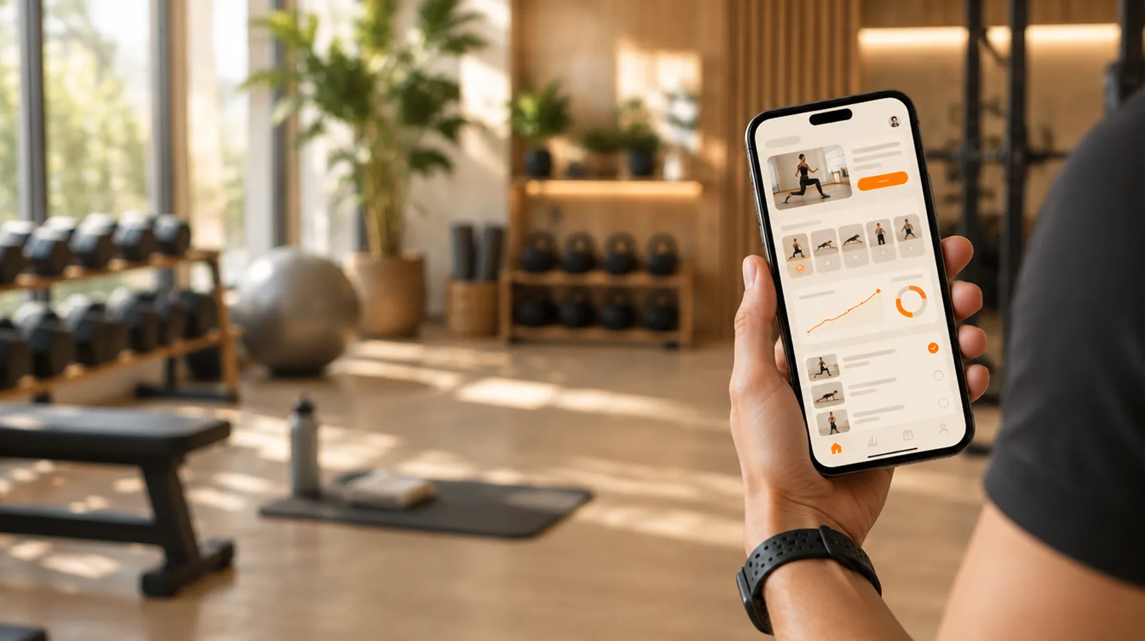 Hand met een telefoon waarop een app draait